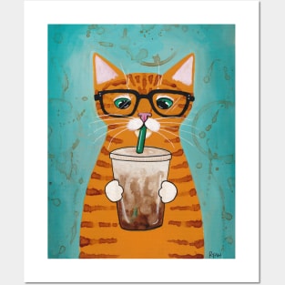 Ginger Tabby With Iced Coffee Posters and Art